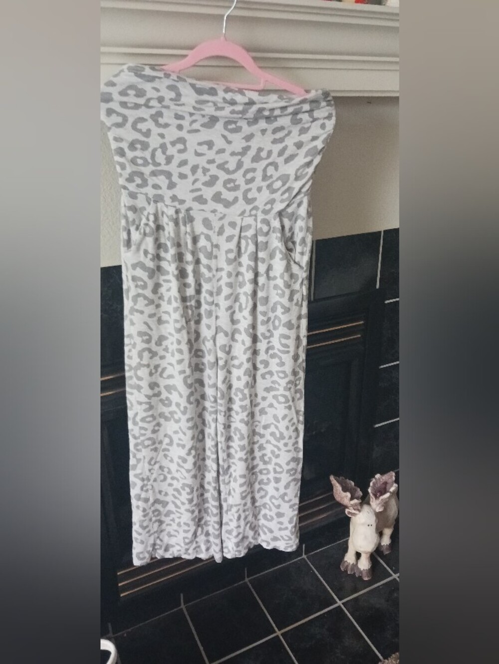 Women's Gray Leopard Print Strapless Jumpsuit